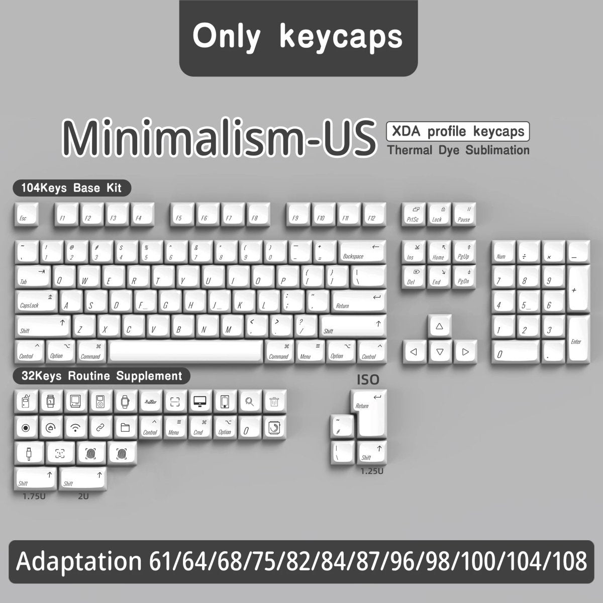 White Minimalism Theme PBT XDA Keycap Set