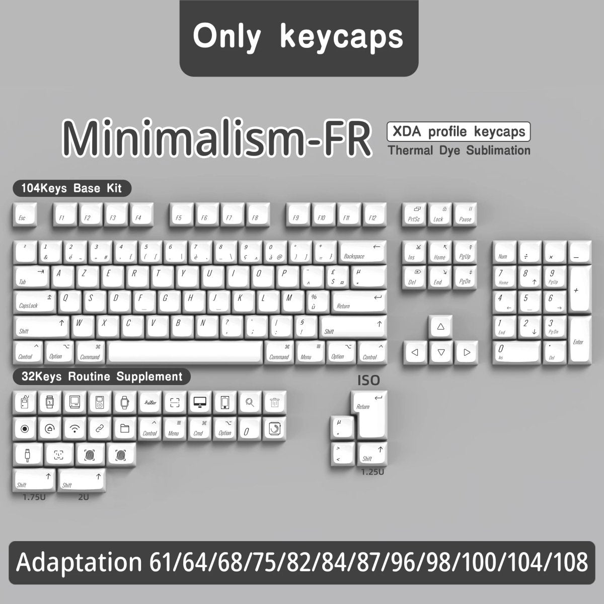 White Minimalism Theme PBT XDA Keycap Set